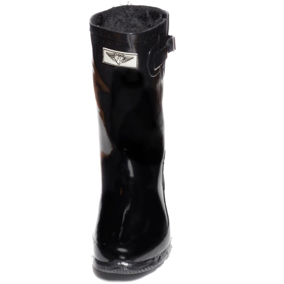Women's Rain Boots, Rubber Mid Calf Lined RainBoots, RB-1502, Fur Black - Picture 3 of 7